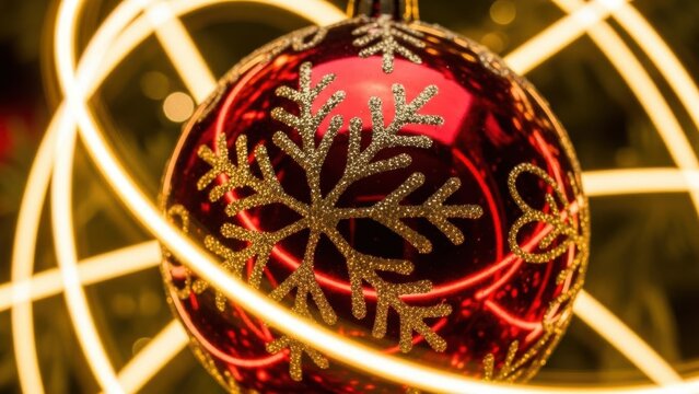 Red christmas ornament with golden snowflake design - Powered by Adobe