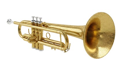 Naklejka premium Beautifully detailed golden trumpet with a glittering texture against a pristine white background