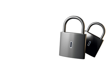 Two modern metallic padlocks in a clean, minimalistic layout, isolated on a white background, representing a secure access or privacy concept, 3D Rendering