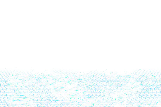 Blue hexagonal digital grid texture with small dots on white background, clean modern layout concept for technology template. 3D Rendering