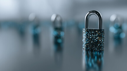 A singular, secure padlock takes center stage, symbolizing protection, and safeguarding within a digital world, surrounded by a blurred array of other padlocks. A testament to robust cybersecurity.