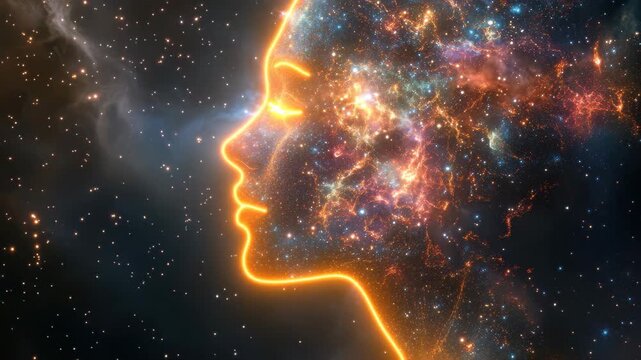 Cosmic nebula merges with human form, creating a celestial portrait of stars and colors, Nebula in space with stars, created with some elements made with generative AI