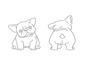 French Bulldog Line Art Front and Back View. Cute Dog Outline Illustration. Puppy Character Vector Design. Clean Minimal Animal Drawing. Pet Clipart Isolated on White.