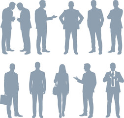 Assorted Business Silhouettes of Men and Women in Professional Attire Keywords: business, people, silhouette, man, woman, suit