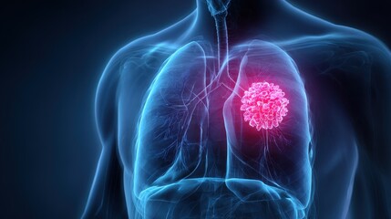 Viruses attacking human lungs in a digital representation showing the structure and interaction within the body