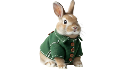 Rabbit in Green Jacket Posing for a Portrait.
