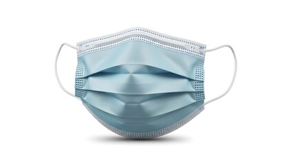 A blue surgical face mask on a white background