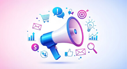 Marketing megaphone with icons


