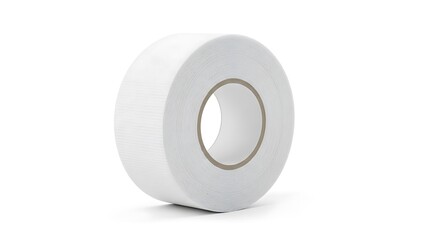 A roll of white tape standing upright on a plain white background