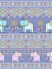 An Elephant Geometric design Fabric Pattern, cute Elephant cartoon pattern with Flower for tile, fabric, wraping, wallpaper and festive decorations