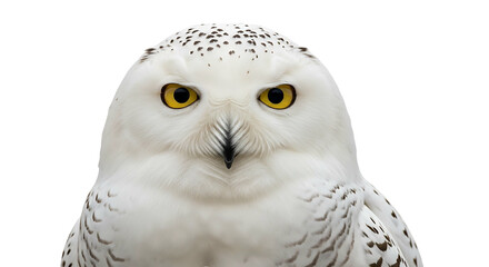 Snowy Owl Staring Intently with Yellow Eyes and White Feathers.