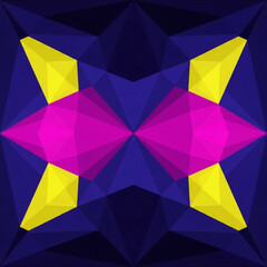 Obraz premium Abstract geometric pattern with vibrant pink and yellow shapes on a dark blue background modern digital art for design