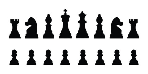 Chess Pieces Silhouette Icon Set. Chess Game Pieces Icons Collection. Chess Figures Silhouette Set © Fergun