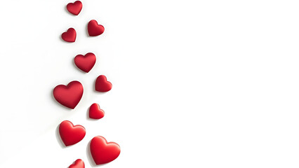 Red hearts floating on white background