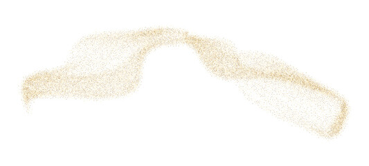 Confetti particle gold glow wave for festive event. Gold flying glitter explosion, golden dust and spark particles or shimmer burst. Liquid dust stripe holiday decoration. Vector illustration © wild