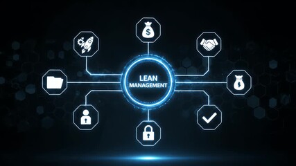 Digital lean management concept with glowing business strategy icons - Powered by Adobe