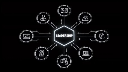 Digital leadership diagram connecting business icons in a network - Powered by Adobe