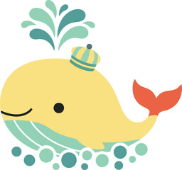 Naklejka premium Cute Whale Prince | Yellow Sea Animal Sticker for Nursery Decor and Kids Graphic Design