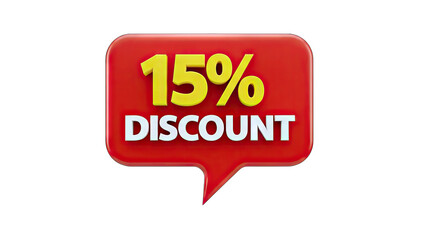 15% Discount Offer on Red Speech Bubble, Isolated