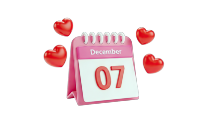 Calendar with Hearts on December 7th - Romantic Date Concept