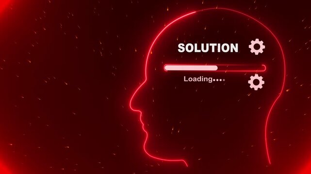 Business-minded Human Head With Solution In Progress. Problem-solving Concept. graphic background. New business Concept. 4k video motion graphic animation on black background.