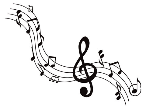 Musical note wave. Music notes melody on white background. waves of musical notes and songs .	
