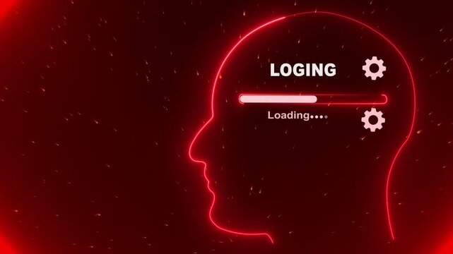 Human Head With Loging Loading In Mind. Business Mindset Concept. graphic background. New business concept. 4k video motion graphic animation on black background.