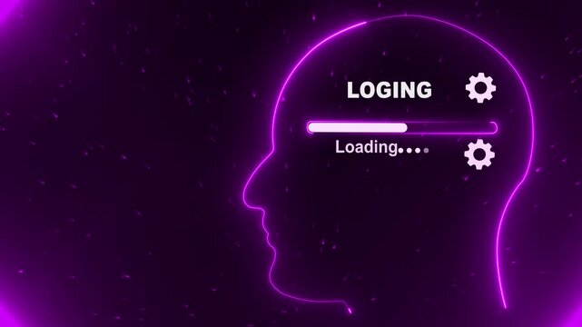 Human Head With Loging Loading In Mind. Business Mindset Concept. graphic background. New business concept. 4k video motion graphic animation on black background.