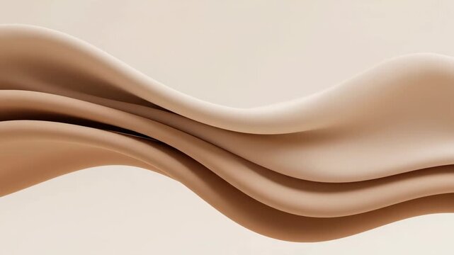 Undulating light tan fabric layers in a smooth flowing form against a light background Soft shadows define the folds