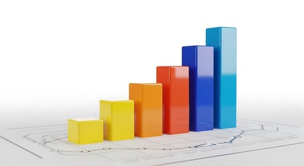 A 3d bar chart showing upward trend and growth, isolated on white background