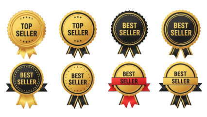 Seller badges with Best Seller and Top Seller labels in gold and black on white background