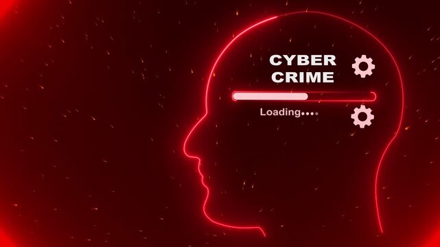 Human Head With Cyber crime Loading In Mind. Business Mindset Concept. graphic background. New business concept.4k video motion graphic animation on black background.