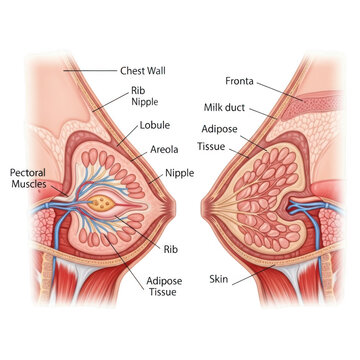 Anatomical diagram of the female breast isolated on transparent background