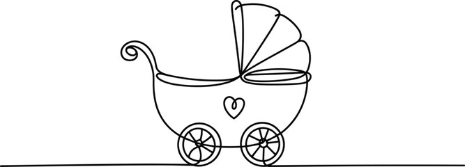 Black and white baby stroller with heart line simple baby carriage