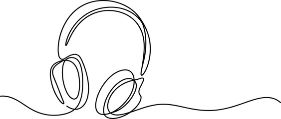 Black and white line of over the ear headphones line headphones