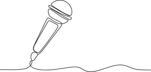 Black and white line of a microphone on a wavy line
