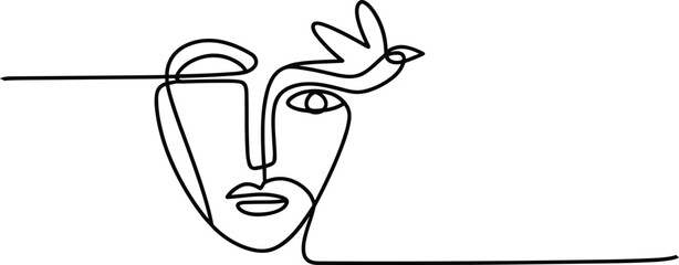 Minimalist Line Face with Bird on Forehead line minimalist