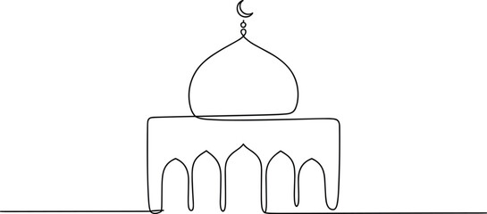 Minimalist Line of a Mosque with Crescent Moon line minimalist