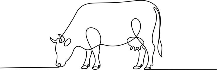 Black and white line of a cow and a person milking it