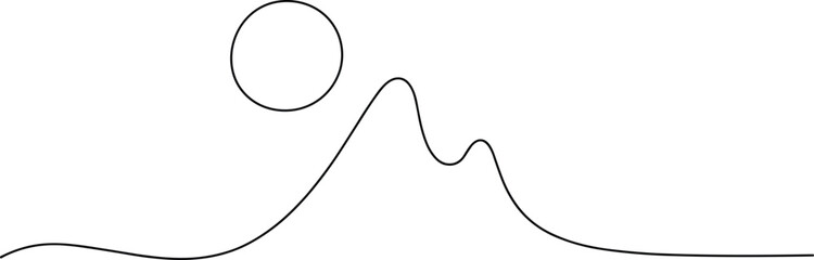 Black and white line of a mountain and a circle line mountain