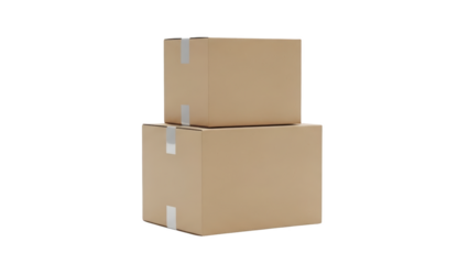 Two stacked brown cardboard boxes on a white background for shipping or storage purposes