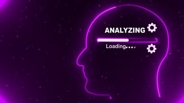 Human Head Profile With Analyzing loading in Mind. Business creativity and Innovation concept. 4k video Abstract Illustration for creative thinking, strategic planning technology and Futuristic vision