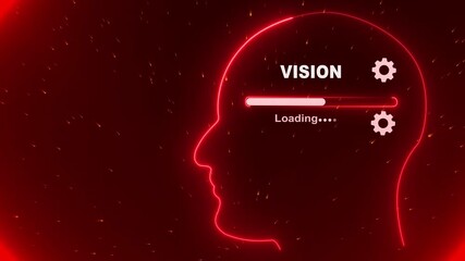 Human Head With Vision Loading In Mind. Business Mindset Concept. graphic background. New Vision Loading. success positive and flexibility in business, new results. 4k video animation.