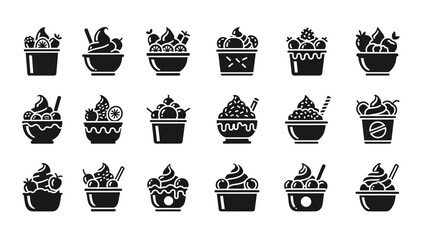 Ice cream array illustration: A delightful array of diverse ice cream servings, presented in bowls, offering a tantalizing glimpse of sweet treats, perfect for menu designs and culinary projects.