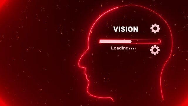 Human Head With Vision Loading In Mind. Business Mindset Concept. graphic background. New Vision Loading. success positive and flexibility in business, new results. 4k video animation.