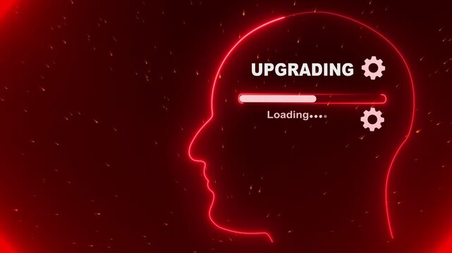 Human Head Profile With UPGRADING loading in Mind. Business creativity and Innovation concept. 4k video Abstract Illustration for creative thinking, strategic planning technology and Futuristic vision