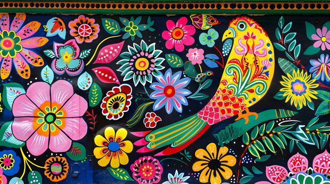 Colorful detailed traditional Pakistani truck art painting with floral patterns.