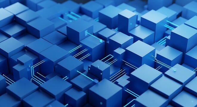 Abstract Blue Cubes - Modern Technology and Data Visualization. - Powered by Adobe