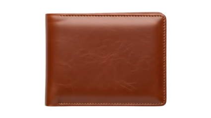 A stylish brown leather wallet sitting on a white surface in a studio environment