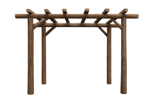 Wooden garden pergola structure creating outdoor shade and rustic arbor architecture, transparent background